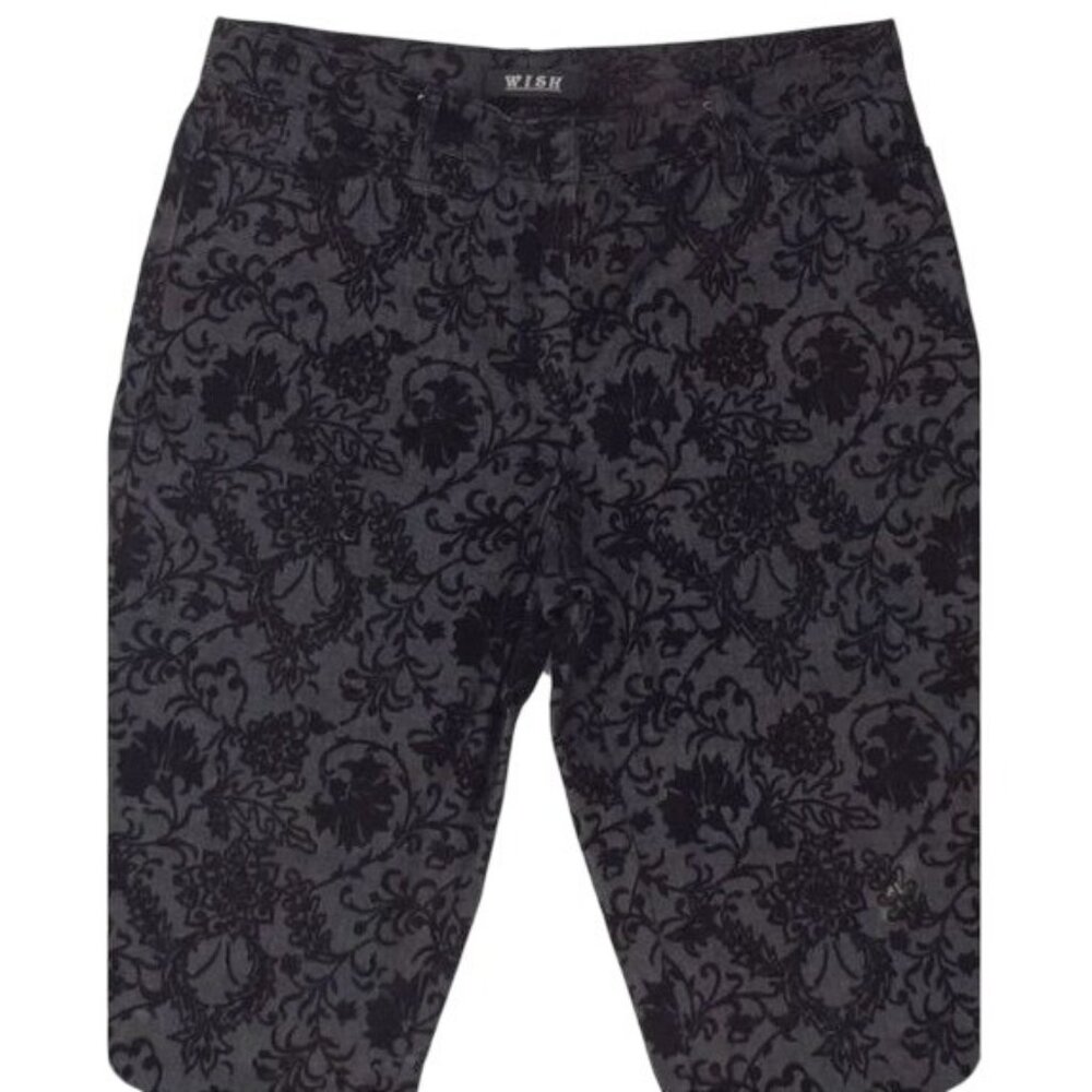 Y2K Black Floral Velvet Mid Rise Flare Jeans | Mob Wife Dark Academia Whimsigoth - Picture 3 of 10